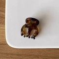 Mini acetate tortoise shell hair claw clip featuring France Handmade engraving - Wild Green