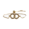 Pulsera tejida dorada ajustable con círculos entrelazados de circonitas cúbicas - Doble Anillo Dorado + Cadena de Caja Dorada