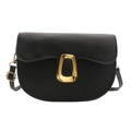 Bolso de hombro tipo silla en cuero sintético negro con hebilla geométrica dorada - Negro