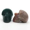 Green Aventurine and Red Strawberry Quartz hand-carved 1-inch mini skull figurines - India Agate