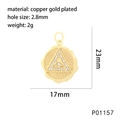 Macro view of gold-plated evil eye pendant with dimensions 23mm by 17mm for DIY jewelry - P01157 Wave Edge Round Triangle Eye (23*17mm)