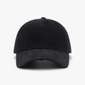 Unisex black washed cotton baseball cap with distressed brim and vintage red accents - Black