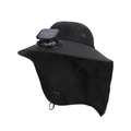 Outdoor black sun hat with integrated solar fan and neck protector for hiking - Solar Fan Style / Black