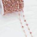 Pink bohemian irregular crystal stone bead chain with gold metal accents on spool - 1 Meter/Pack / Pink Purple KC Gold