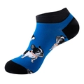 Men's low cut cotton socks featuring a blue base with cartoon French Bulldog patterns - Bright Blue Frenchie