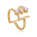 Minimalist gold-plated open ring featuring three elegant pearls and geometric design - Adjustable Open / wr642 White KC Gold (Pearl Decoration / T-Shape)