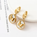 Gold butterfly hoop earrings with natural shell inlay and sparkling diamond accents - White Shell Gold Butterfly Round Style