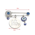Detail of silver Evil Eye brooch featuring blue enamel and Allah pendant, size 68x32mm - Silver Hamsa Hand - Allah Disk
