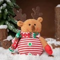 Bolsa de regalo de reno de peluche con rayas rojas y bufanda de punto festiva - Estilo Alce