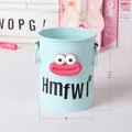 Light blue minimalist metal desk organizer pen holder with dual handles and cartoon design - Light Blue with Mouth and Letter Stickers / Light Blue
