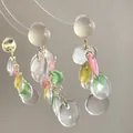 Boheemse zilveren oorhangers met kleurrijke doorschijnende harsbloem franjes - 3# Zilveren oorknopje - Kleurrijk - Ronde kwast