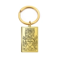 Golden stainless steel Tarot keychain featuring the VII Chariot card design - Tarot 008 (The Chariot)