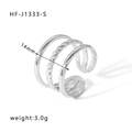 Silver multi-layer stainless steel open ring with twisted rope texture, weight 3.0g - Adjustable Open / Multi-layer Twisted Rope Style (HF-J1333-S)