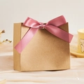 Square brown kraft paper gift box with a delicate pink satin ribbon and bow - Small / Blank Kraft Paper (Pink Ribbon)