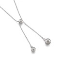 Minimalist Y-shaped stainless steel necklace with three polished silver beads on a fine chain - Smooth Steel Color