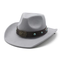 Détail du chapeau en laine gris avec bande en cuir brun, perles turquoise et étoile - M(56-58cm) / Gris