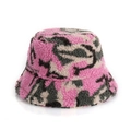 Thick warm plush fleece bucket hat with pink and grey camo pattern for winter - 58cm / Rose Red Camouflage