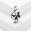 Spilla vintage a forma di chiave di violino e farfalla con cristalli blu e argento antico - Blu