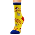 Yellow Christmas cotton socks featuring Santa hat and candy cane patterns for women - Yellow