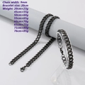 Vintage black cuban chain necklace and 9mm bracelet set with detailed size and weight specs - 6-Side Polished Curb Chain 9mm