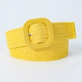 Ceinture tressée en paille jaune avec boucle carrée et texture élastique - Jaune / 80-100cm