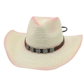 Western style straw cowboy hat with pink gradient brim and turquoise leather band decoration - Pink (with Wind Rope)