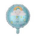 Blue 18-inch round foil balloon featuring rainbow design and Feliz cumpleaños text - 18 Inch Rainbow Spanish Birthday Round