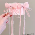 Pink bow hair clips with 45cm long ribbon braids for girls' styling - Pink Large Style (Hair Clip 024-Braid)