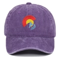 Detailed embroidery on purple washed cotton baseball cap with vintage distressed texture - Adjustable / Purple