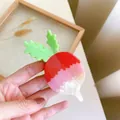 Acetate hair claw clip in a colorful radish design with green leaf details - 9.2cm / Pink White Carrot