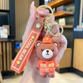 Portachiavi orsetto pompiere marrone con cordino arancione cool bear e anello oro - Orso Pompiere