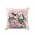 Rosa Weihnachts-Kissenbezug aus Leinen mit Nordpol-Schild und Aquarell-LKW-Motiv - Rosa Weihnachtswagen (2307-7)