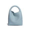 Minimalist hand-woven light blue leather tote bag with a matching inner clutch pouch - Sky Blue
