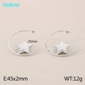 Pendientes de aro en C de 45 mm en acero inoxidable con un colgante de estrella hueca - Colgante de Estrella (KE115211-HM) / Plateado