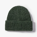 Thick ribbed knit beanie hat in deep green with classic folded cuff for winter warmth - Green