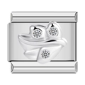 Silver Italian charm link with mask pattern and three sparkling clear crystals - Silver Multicolor Face