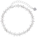 Pulsera de eslabones plateada con micro circonitas y amuleto de corazón ajustable - Plateado
