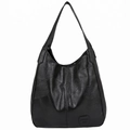 Sac fourre-tout en cuir noir avec coutures patchwork et grande capacité de rangement - Noir