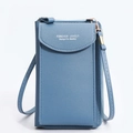 Minimalist blue crossbody phone bag in faux leather with adjustable shoulder strap - Gray Blue