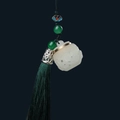 Chinese green sandalwood scent sachet pendant with white hollow jade and green silk tassel - Luminous Lantern Style (2) / Approx. 2.8x2.6cm - Without Aroma Pill
