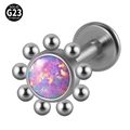 G23 titanium labret stud with pink opal stone and silver beaded edges for piercing - G23 Titanium 1.2*6mm