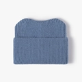 Women's rib-knit beanie in fog blue with double-horn top design for winter warmth - Grey Blue