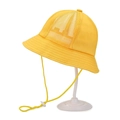Yellow breathable mesh bucket hat for children with adjustable windproof drawstring - Plain Mesh Style (Yellow)