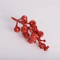 Close-up of glittery red artificial Christmas berry stems for wreath and DIY decoration - Long Red Glitter Berry