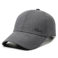 Dark gray men's cotton baseball cap featuring side silver metal logo and textured fabric - Adjustable / Gray