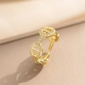 Gold-plated pig nose open ring with full pave zircon crystals on silk background - Gold (6801)