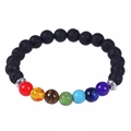 Bracciale Chakra in pietra lavica 8mm con pietre naturali colorate per yoga e meditazione - Modello Corda Elastica (Stile 1)