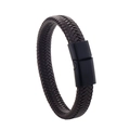 Bracciale da uomo in pelle intrecciata marrone scuro con chiusura magnetica nera - Chiusura Nera + Pelle Marrone