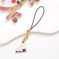 Miniature white ice skate phone charm with black laces and golden metal clasp pendant - Ice Skates / Gold