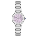 Elegant silver stainless steel women watch with lavender sunray dial and crystal hour markers - Purple